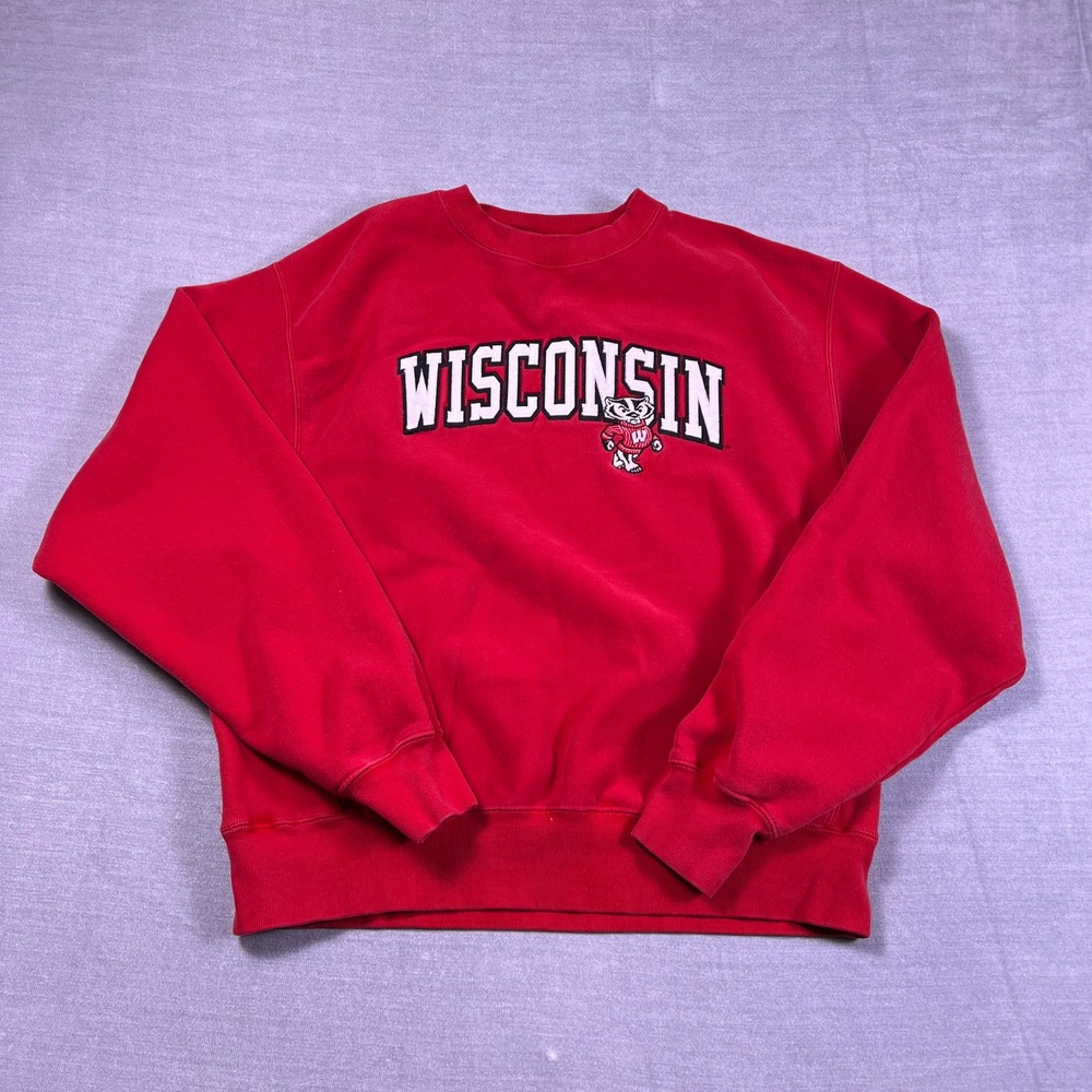 Signature Concepts Wisconsin Badgers Embroidered Crewneck Sweatshirt Mens L Red